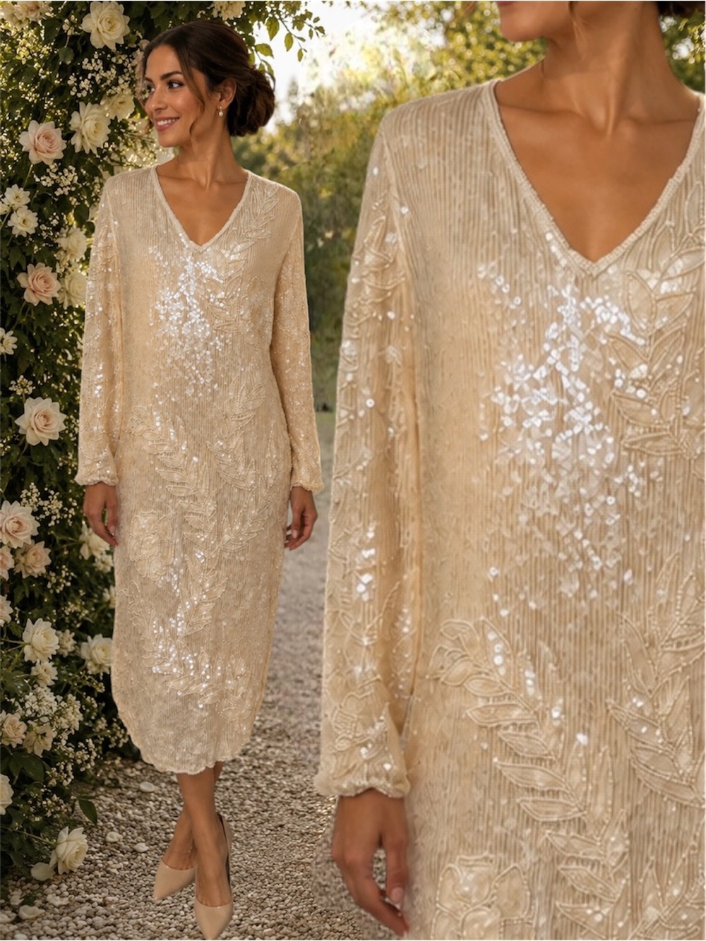 Vintage Iridescent Sequin Evening Dress
